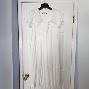 Zara White  Dress With Lace Collar S